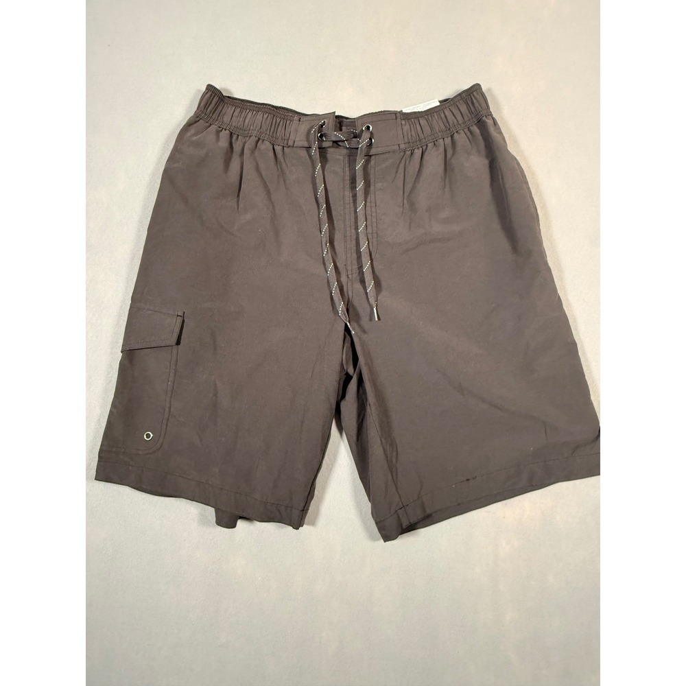 St Johns Bay Mens Gray Swim‎ Trunks Cargo Pocket Drawstring Board Shorts NWT
